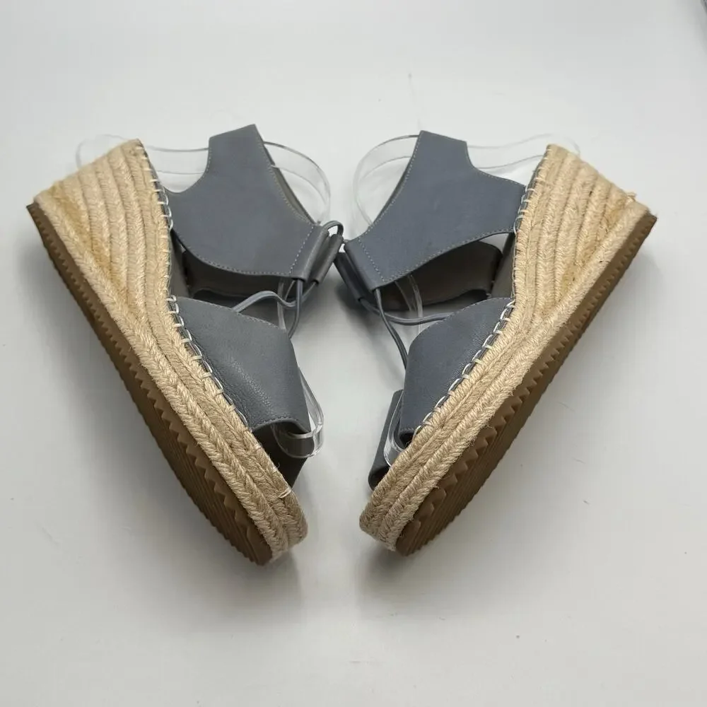 Eileen Fisher AGNES Blue Leather Espadrille Sandals WOMENS SIZE 9 Platform Wedge